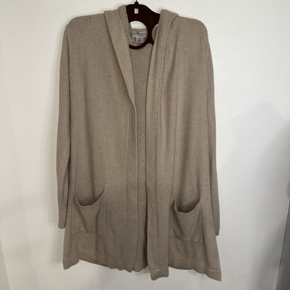 BAREFOOT DREAMS CozyChic Lite Beige‎ Hooded Cardigan - Pockets - Size M